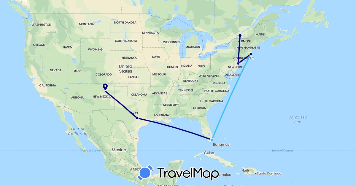 TravelMap itinerary: driving, boat in Canada, United States (North America)